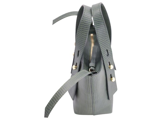 Frame Denim Mini Tote Frame Les Second em couro com relevo verde - vista 5