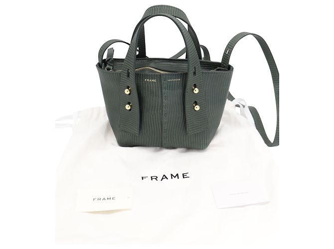 Frame Denim Mini Tote Frame Les Second em couro com relevo verde - vista 6
