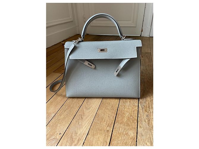 Hermès Kelly 32 sellaio Togo grigio gabbiano - vista 8