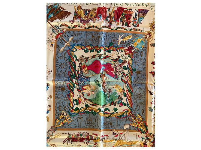 Foulard Gucci New World Square in seta blu e crema - vista 4