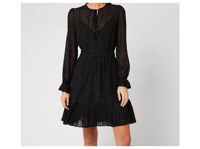 Michael Kors Schwarzes Chiffon Minikleid mit Polka Dots - Ansicht 2