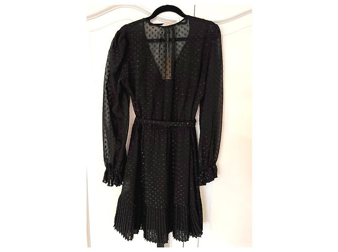 Michael Kors Schwarzes Chiffon Minikleid mit Polka Dots - Ansicht 3