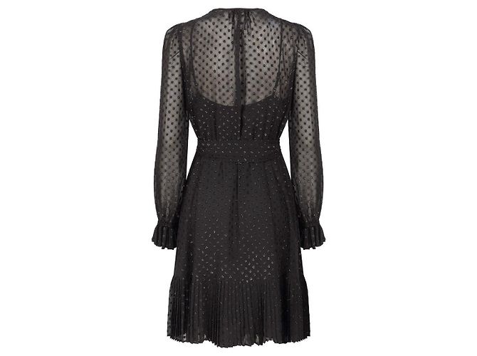 Michael Kors Schwarzes Chiffon Minikleid mit Polka Dots - Ansicht 4