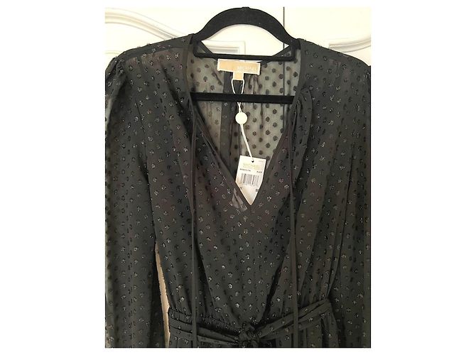 Michael Kors Schwarzes Chiffon Minikleid mit Polka Dots - Ansicht 5