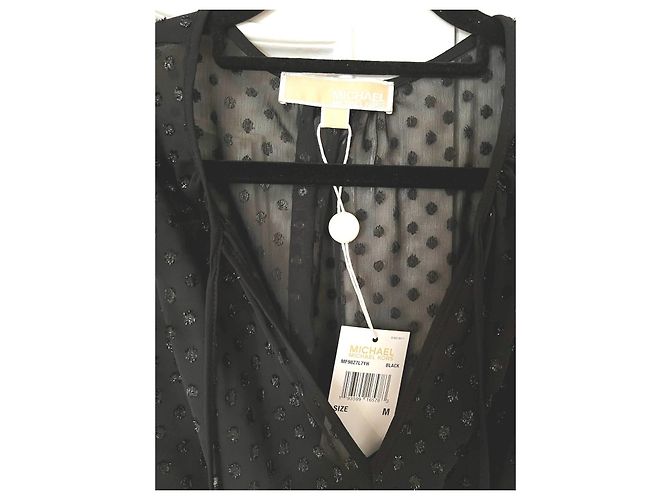 Michael Kors Schwarzes Chiffon Minikleid mit Polka Dots - Ansicht 7