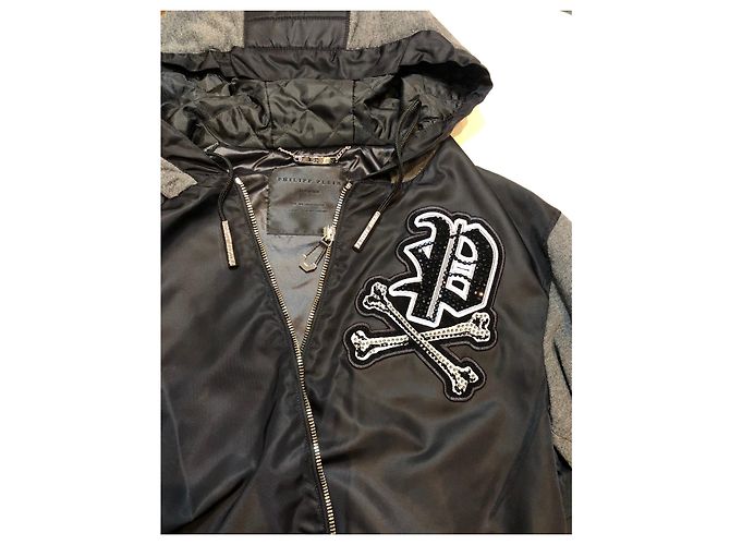 Bomber / felpa con cappuccio Philipp Plein Crystal Nero Grigio antracite - vista 12