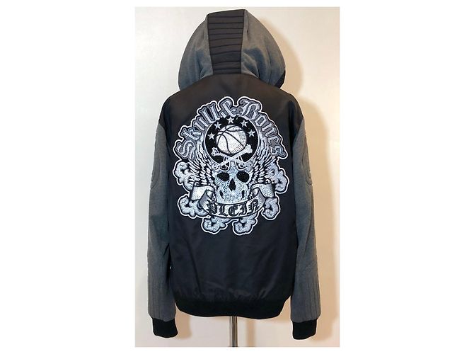 Bomber / felpa con cappuccio Philipp Plein Crystal Nero Grigio antracite - vista 2