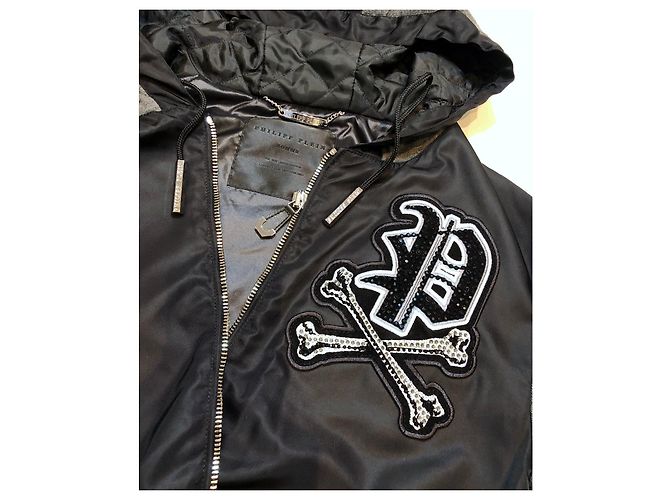 Bomber / felpa con cappuccio Philipp Plein Crystal Nero Grigio antracite - vista 6