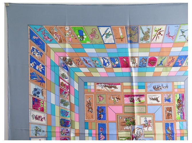 Hermès HERMES CORRISPONDENZA CATHY LATHAM CARRE SCIARPA 90 SETA SCIARPA IN SETA BLU - vista 2