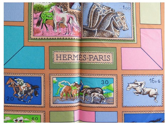 Hermès HERMES CORRISPONDENZA CATHY LATHAM CARRE SCIARPA 90 SETA SCIARPA IN SETA BLU - vista 4