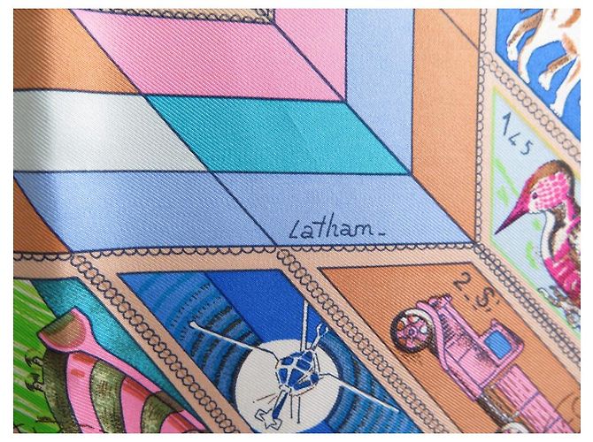 Hermès HERMES CORRISPONDENZA CATHY LATHAM CARRE SCIARPA 90 SETA SCIARPA IN SETA BLU - vista 5