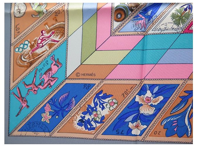 Hermès HERMES CORRISPONDENZA CATHY LATHAM CARRE SCIARPA 90 SETA SCIARPA IN SETA BLU - vista 6