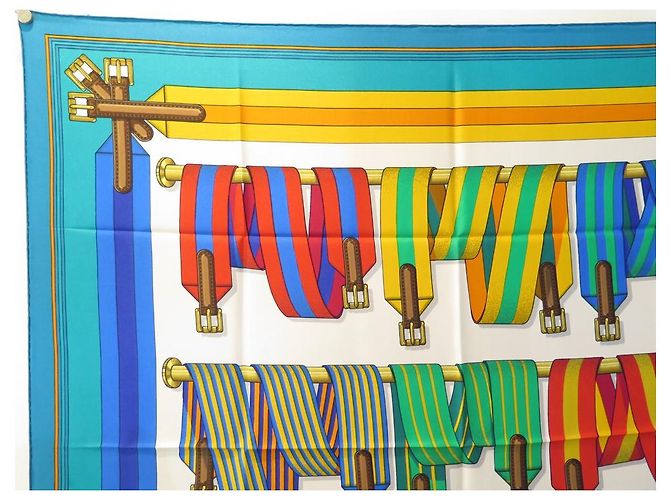 Hermès NUOVA SCIARPA HERMES LES SANGLES DI JOACHIM METZ CARE 90 Sciarpa seta Blu - vista 2