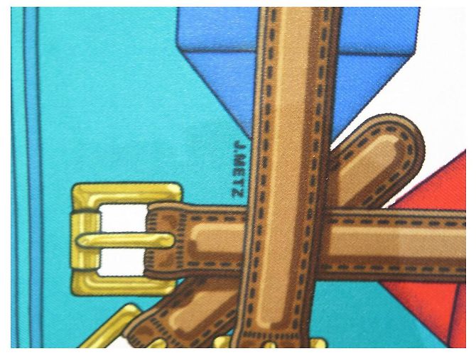Hermès NUOVA SCIARPA HERMES LES SANGLES DI JOACHIM METZ CARE 90 Sciarpa seta Blu - vista 4