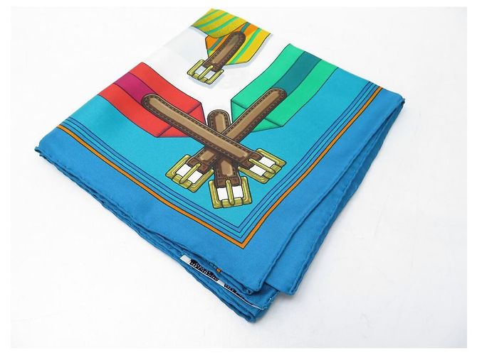 Hermès NUOVA SCIARPA HERMES LES SANGLES DI JOACHIM METZ CARE 90 Sciarpa seta Blu - vista 6