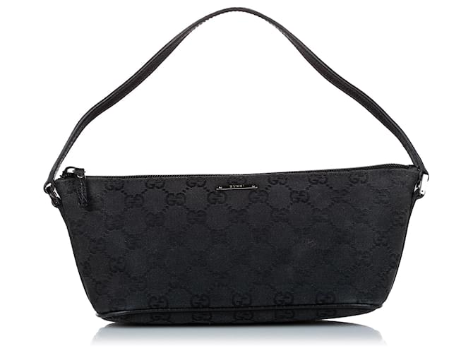 Gucci Black GG Canvas Boat Baguette Leather Cloth Pony-style calfskin ...