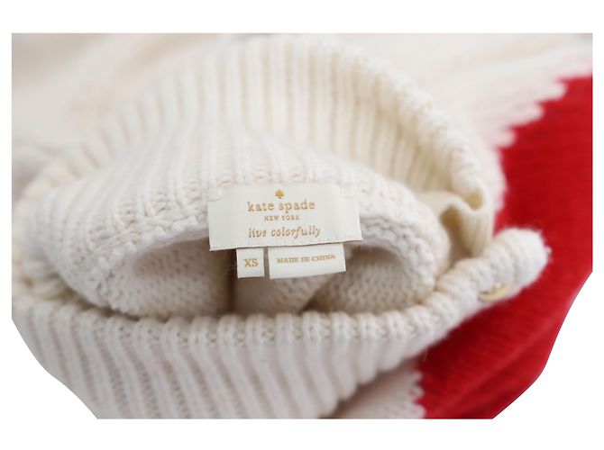 Kate Spade Herz-Strickpullover mit Stehkragen in weißer Elfenbein-Viskose - Ansicht 3