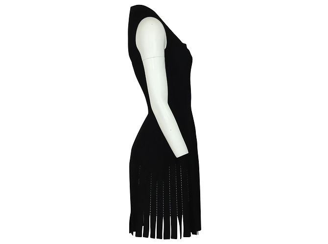 VESTIDO CON FLECOS Y CUELLO CUADRADO Alaïa Viscosa Negra - vista 5