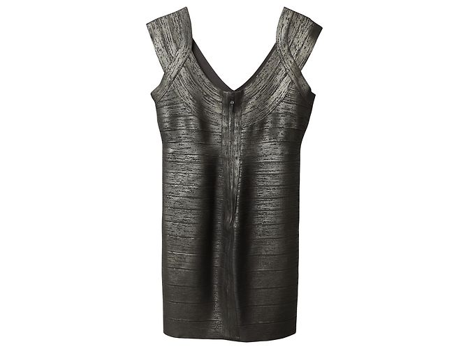 Herve Leger Criss Cross Foil Mini abito in rayon argento Metallico - vista 3
