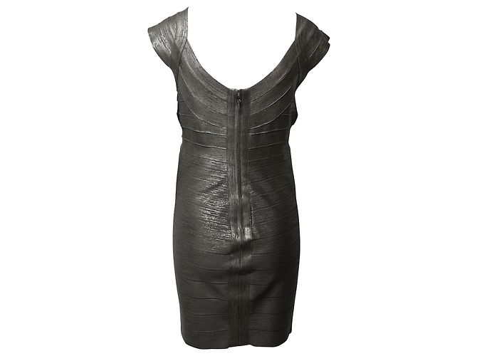 Herve Leger Criss Cross Foil Mini abito in rayon argento Metallico - vista 4