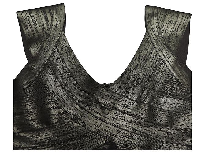 Herve Leger Criss Cross Foil Mini abito in rayon argento Metallico - vista 5