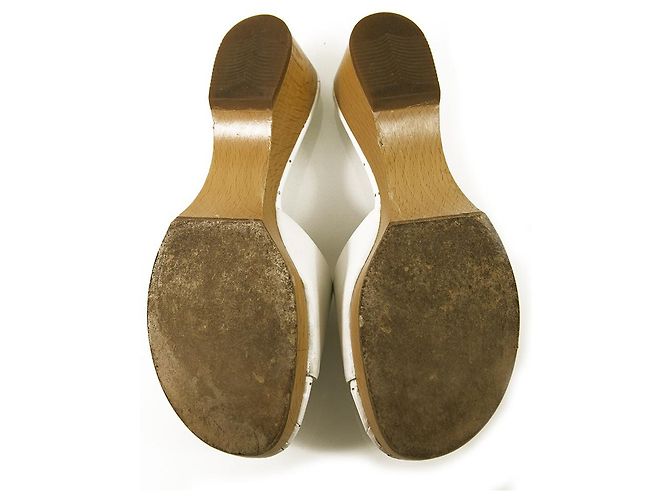 Chanel in pelle bianca con tacco largo, sandali, sandali, scarpe diapositive taglia 37 - vista 2