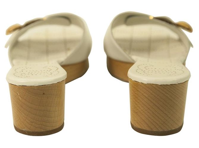 Chanel in pelle bianca con tacco largo, sandali, sandali, scarpe diapositive taglia 37 - vista 4