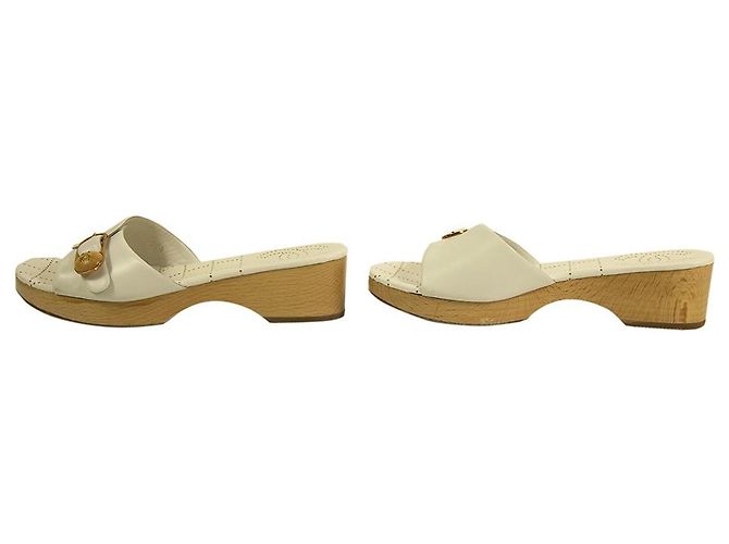 Chanel in pelle bianca con tacco largo, sandali, sandali, scarpe diapositive taglia 37 - vista 5