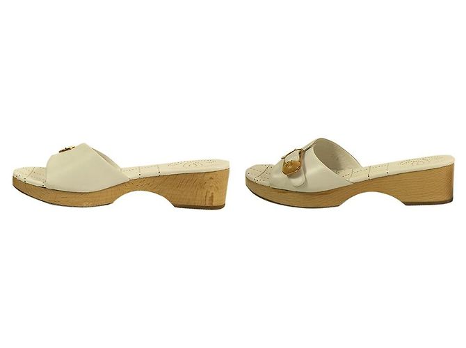 Chanel in pelle bianca con tacco largo, sandali, sandali, scarpe diapositive taglia 37 - vista 6