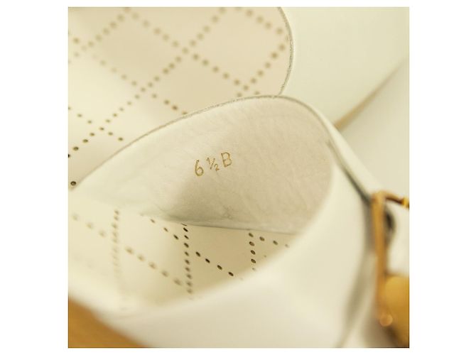 Chanel in pelle bianca con tacco largo, sandali, sandali, scarpe diapositive taglia 37 - vista 7