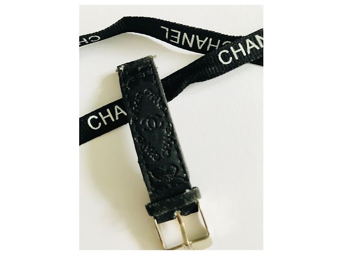 Chanel Pulseira de relógio de couro CC Preto Hardware prateado - vista 12