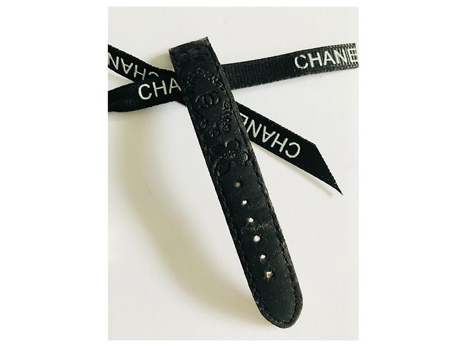 Chanel Pulseira de relógio de couro CC Preto Hardware prateado - vista 13
