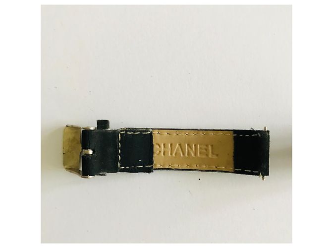 Chanel Pulseira de relógio de couro CC Preto Hardware prateado - vista 4