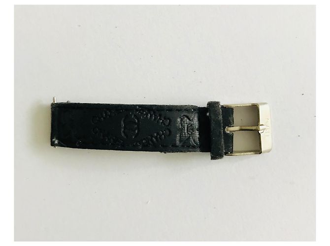 Chanel Pulseira de relógio de couro CC Preto Hardware prateado - vista 6