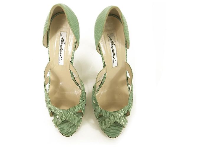 Brian Atwood Hellblaue Eidechsenleder High Heel Open Toe & Side Pumps Schuhe 39 - Ansicht 2