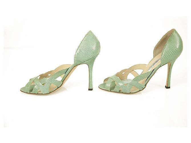 Brian Atwood Hellblaue Eidechsenleder High Heel Open Toe & Side Pumps Schuhe 39 - Ansicht 4