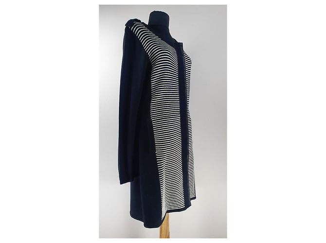 Adolfo Dominguez Lange Strickjacke Gestreift Schwarz Weiß Baumwolle - Ansicht 3