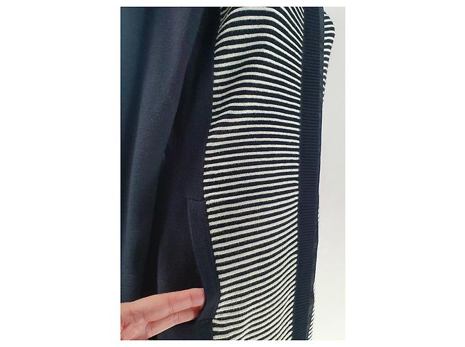 Adolfo Dominguez Lange Strickjacke Gestreift Schwarz Weiß Baumwolle - Ansicht 4
