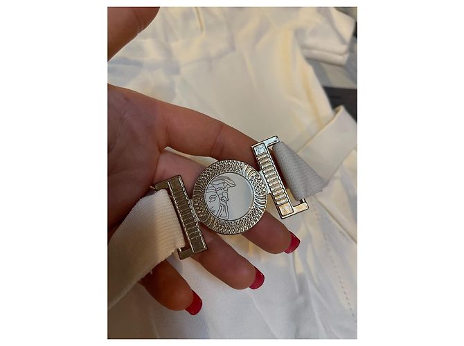 Vestido Versace Branco de Viscose e Nylon com Cinto Dourado Gold hardware - vista 14