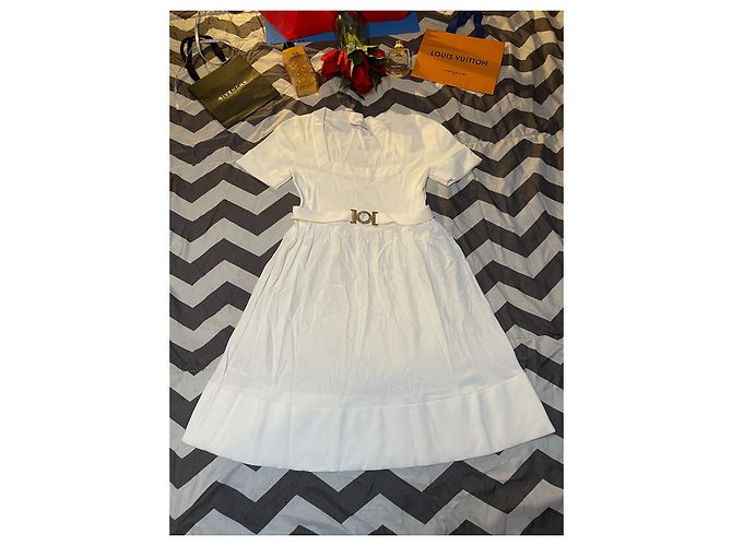 Vestido Versace Branco de Viscose e Nylon com Cinto Dourado Gold hardware - vista 2
