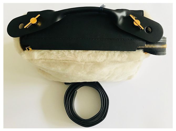 Sophie Hulme Borsa Bolt in pelle e montone Nero Gold hardware - vista 3