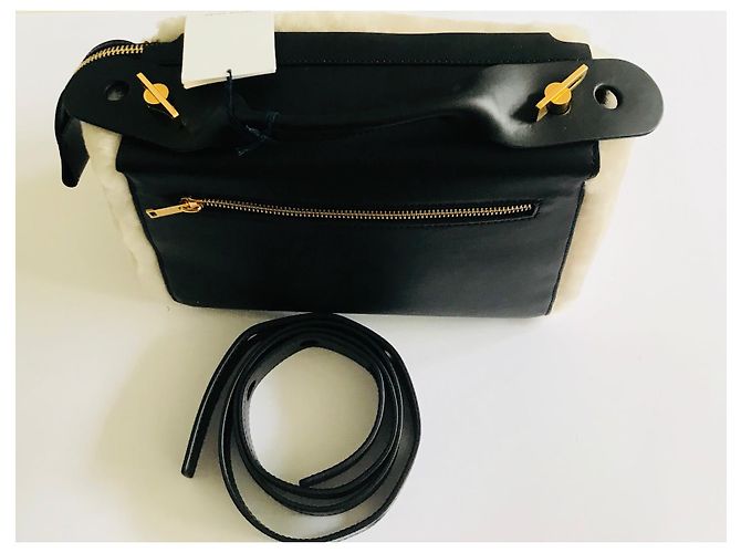 Sophie Hulme Borsa Bolt in pelle e montone Nero Gold hardware - vista 4
