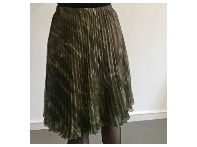 Falda Adolfo Dominguez Plisada Estampado verde sol y topo Talla 36 Gris pardo - vista 10