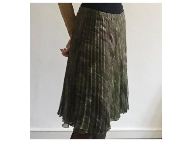 Falda Adolfo Dominguez Plisada Estampado verde sol y topo Talla 36 Gris pardo - vista 11