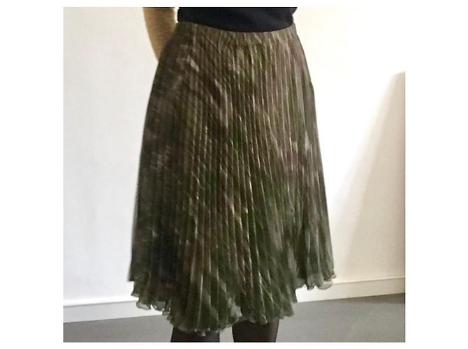 Falda Adolfo Dominguez Plisada Estampado verde sol y topo Talla 36 Gris pardo - vista 7