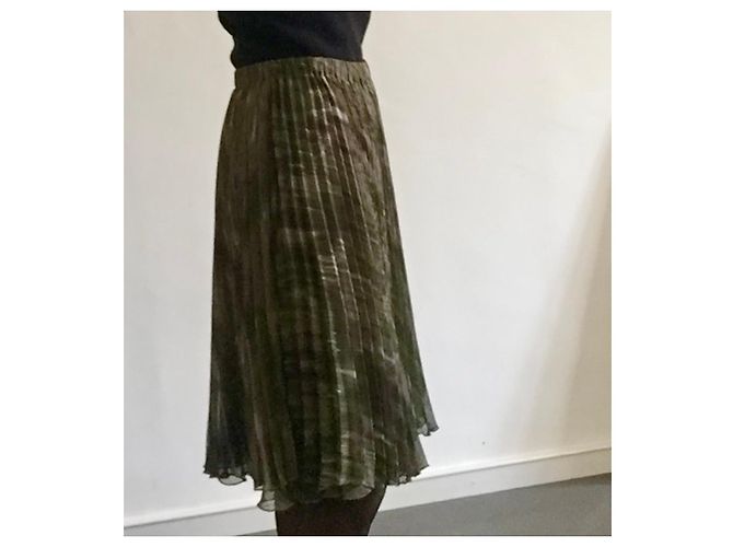 Falda Adolfo Dominguez Plisada Estampado verde sol y topo Talla 36 Gris pardo - vista 8