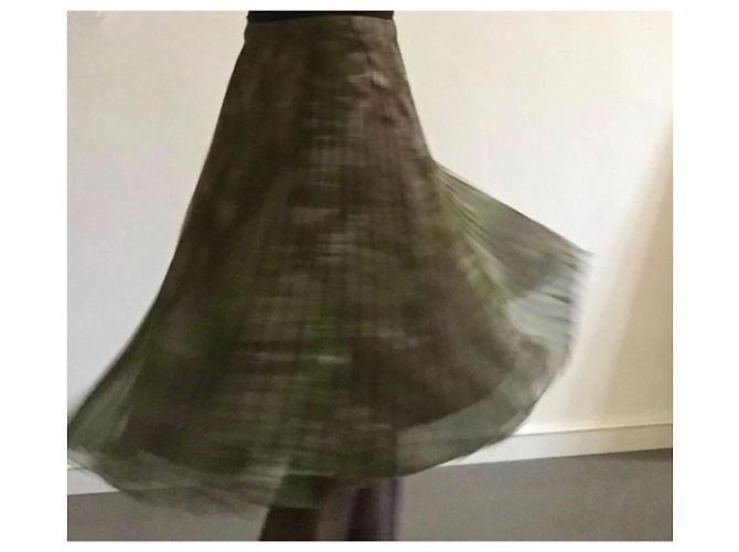 Falda Adolfo Dominguez Plisada Estampado verde sol y topo Talla 36 Gris pardo - vista 9