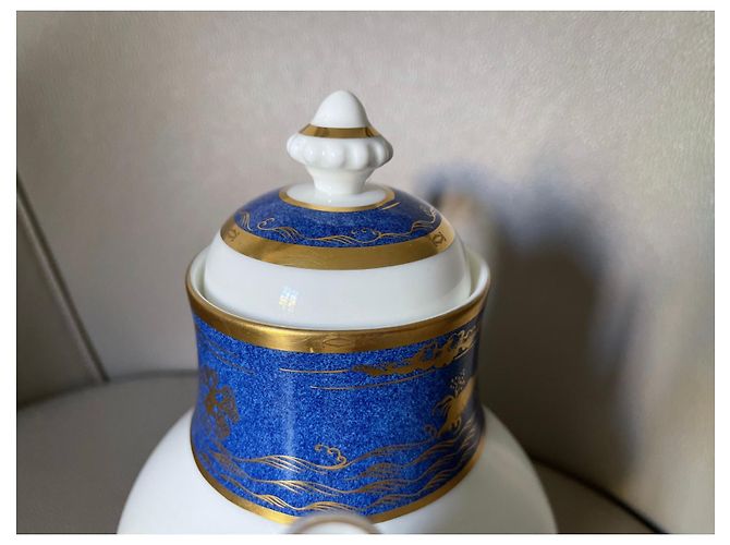 cafetière Cartier Bone China Or 24k "La Maison du Shogun" Blanc Bleu Doré - vue 14