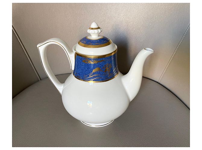 cafetière Cartier Bone China Or 24k "La Maison du Shogun" Blanc Bleu Doré - vue 16