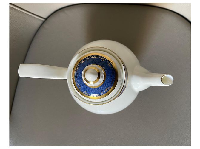 cafetière Cartier Bone China Or 24k "La Maison du Shogun" Blanc Bleu Doré - vue 17